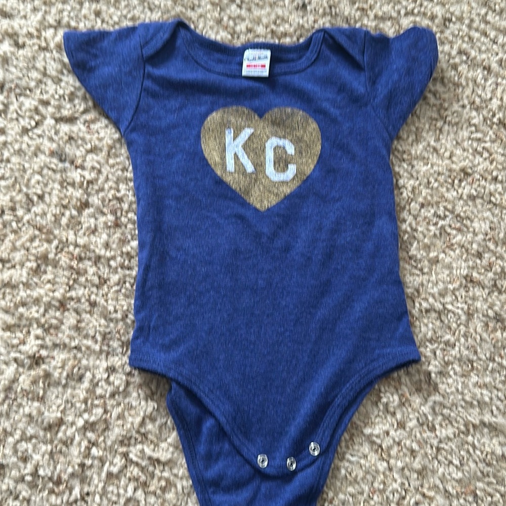 Charlie Hustle 12-18 Month blue and gold royals bodysuit
